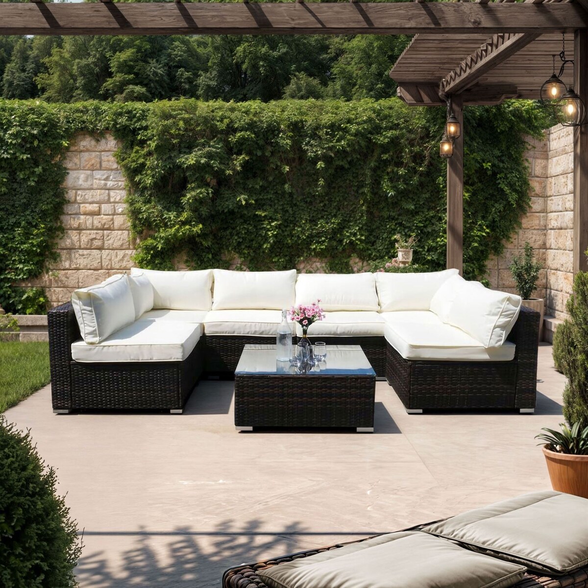 Narożnik ogrodowy LUMIA ze stolikiem brązowy