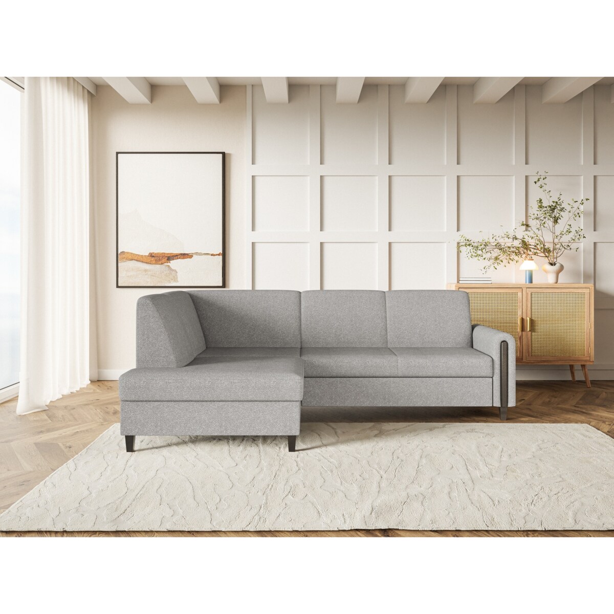 Rozkładany narożnik FLORA w tkannie bubble lewostronny- szary