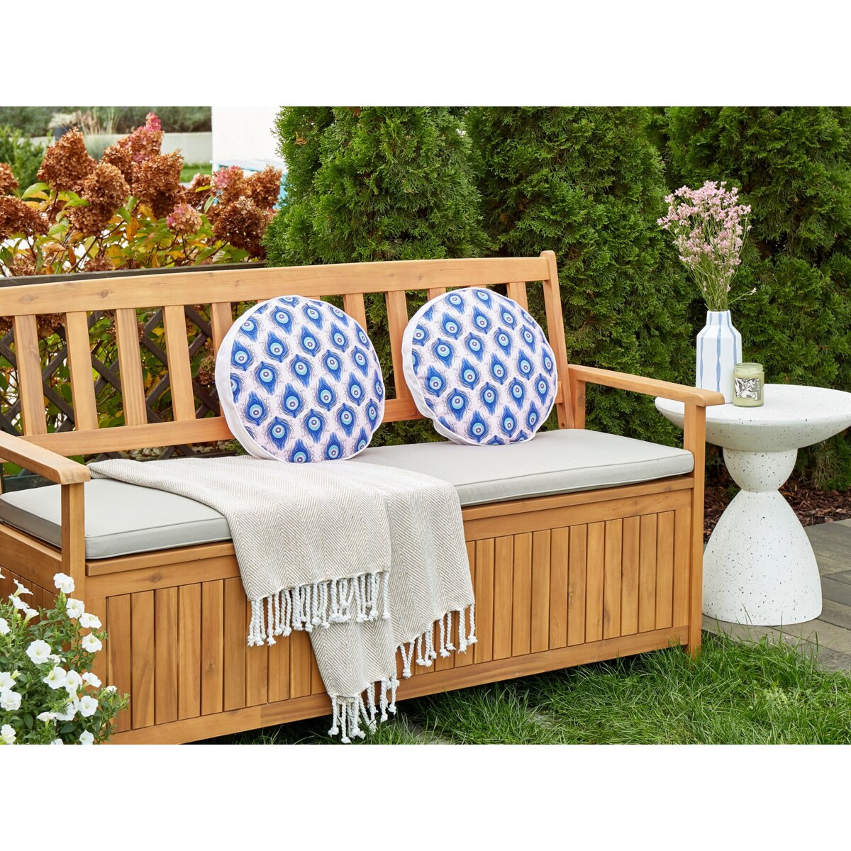 2 poduszki ogrodowe w pawie oczka 40 cm niebieski z różowym CERIANA