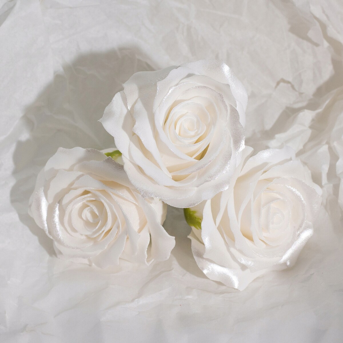 3x RÓŻA 5 warstwowa BŁYSZCZĄCE WYKOŃCZENIE BIAŁA KWIATY MYDLANE na bukiet