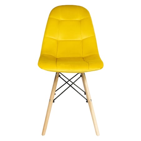 Krzesło tapicerowane welurowe skandynawskie żółte nowoczesne
