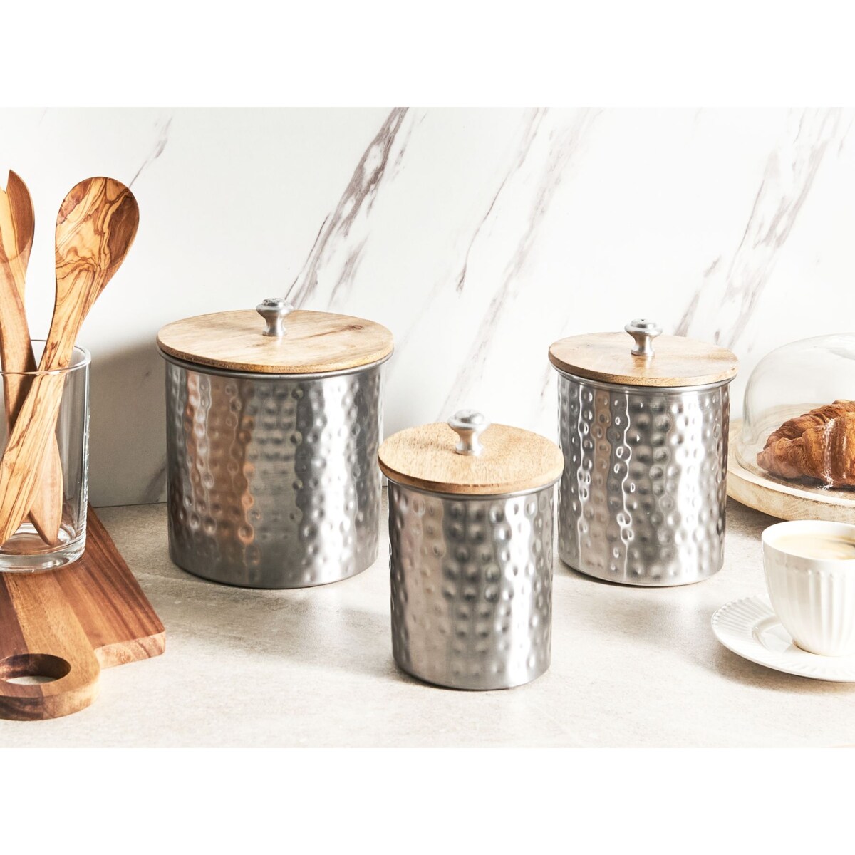 Zestaw 3 pojemników dekoracyjnych srebrny ALEXANDRIA