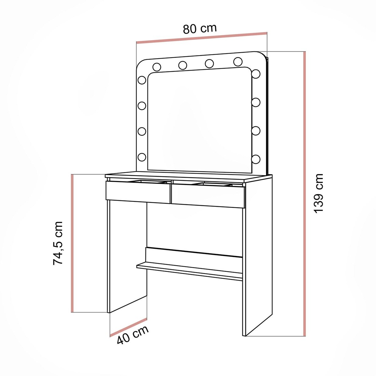 Toaletka LUMINE z lustrem i oświetleniem LED, biała
