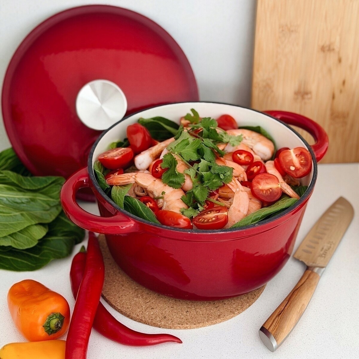 Gęsiarka żeliwna emaliowana brytfanna garnek 2,8L okrągła CZERWONA prezent