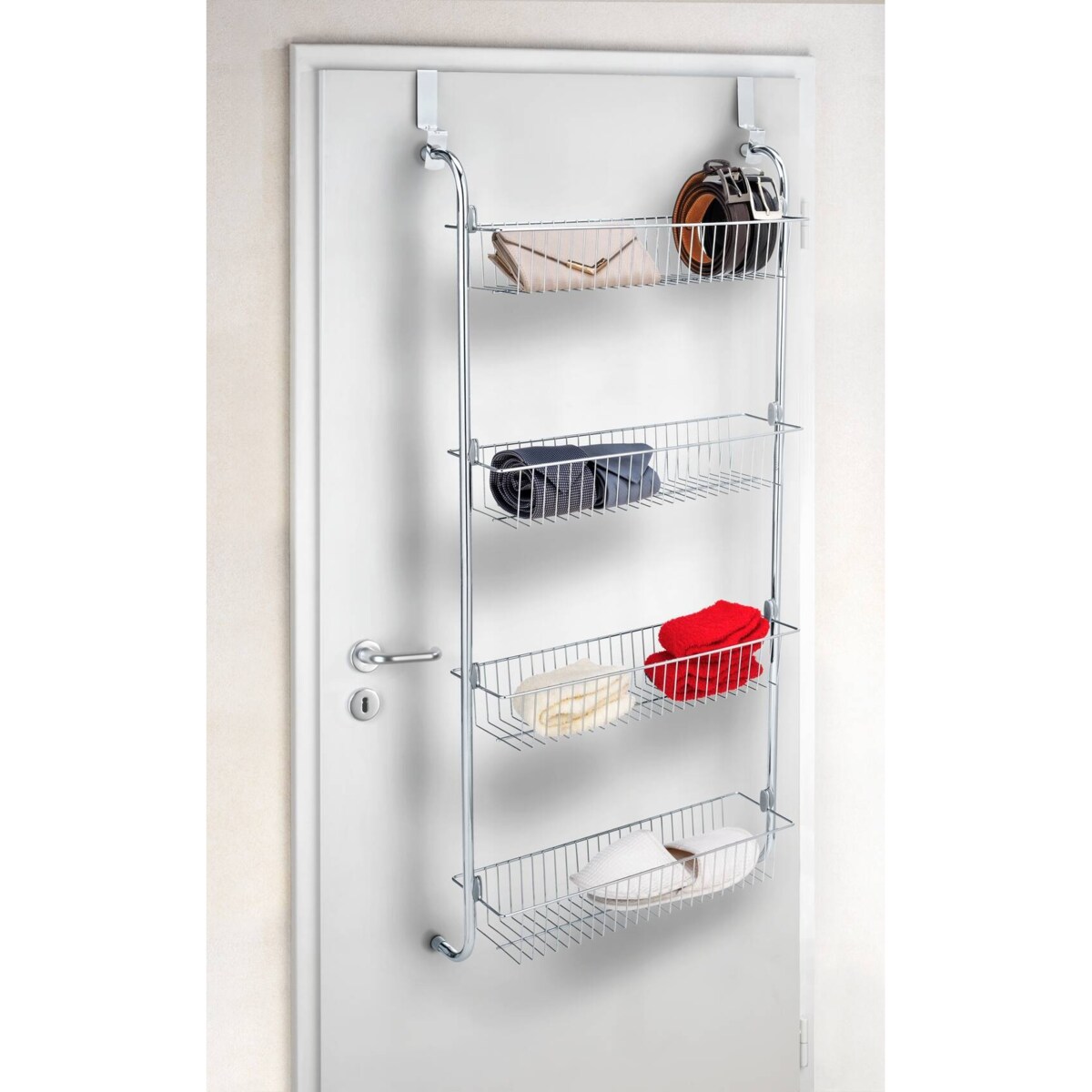 Półka z koszykami do montowania na drzwi, chromowana stal