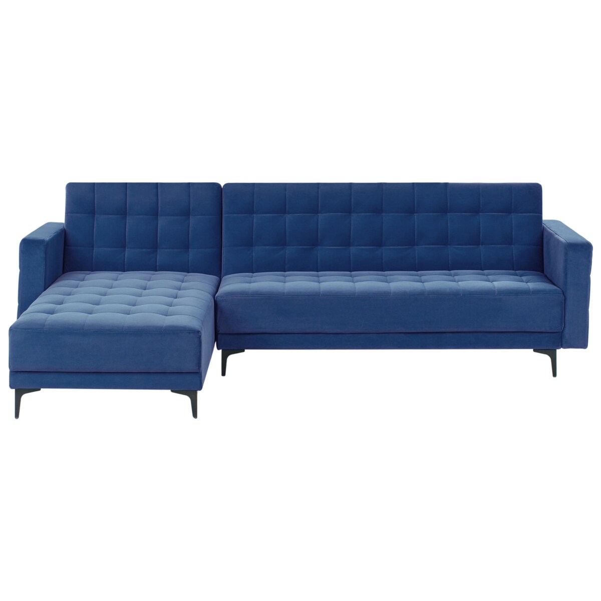 Sofa prawostronna rozkładana welurowa niebieska ABERDEEN