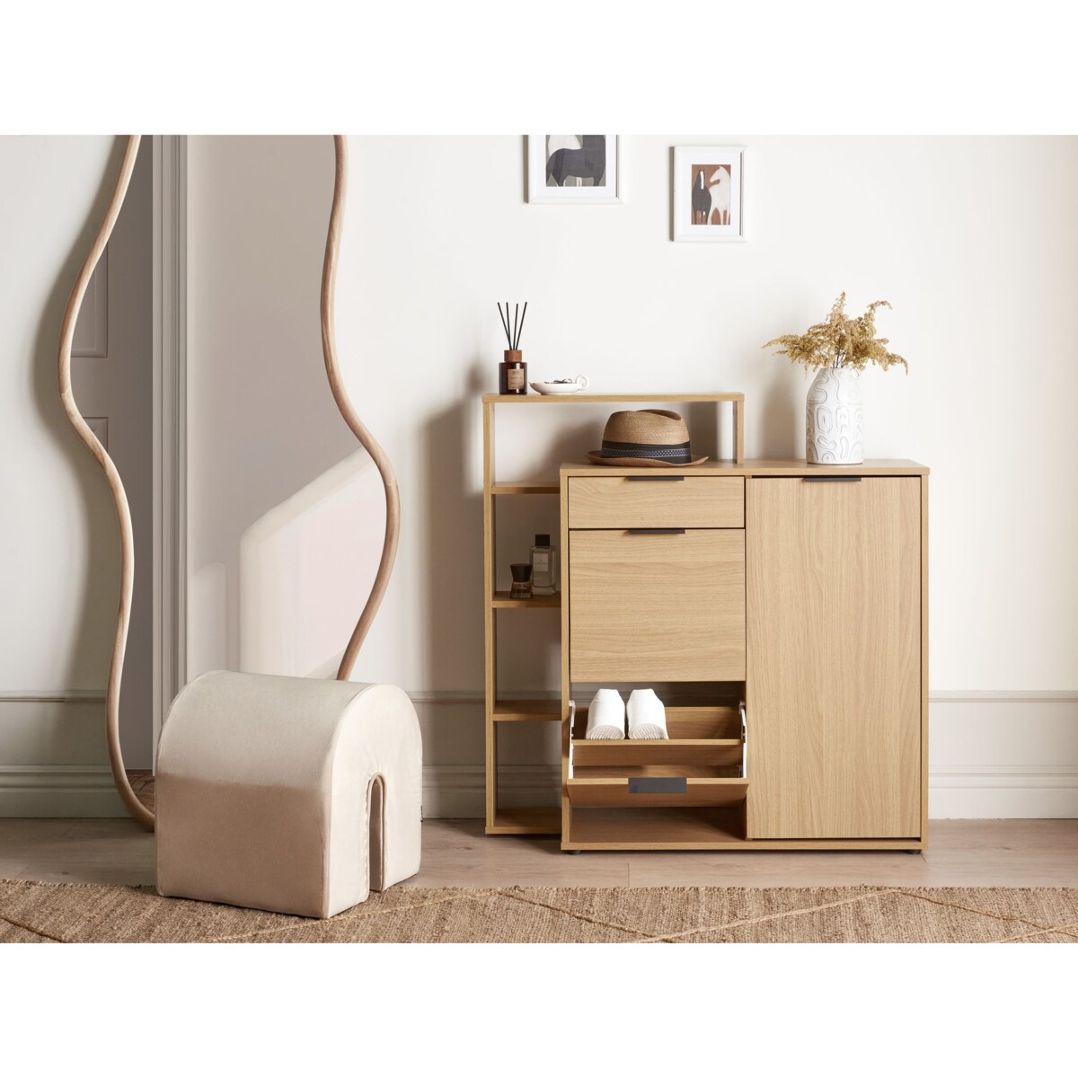 Szafka na buty 3 przegrody jasne drewno MIRANI