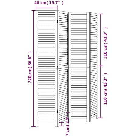 vidaXL Parawan pokojowy, 4-panelowy, czarny, lite drewno paulowni