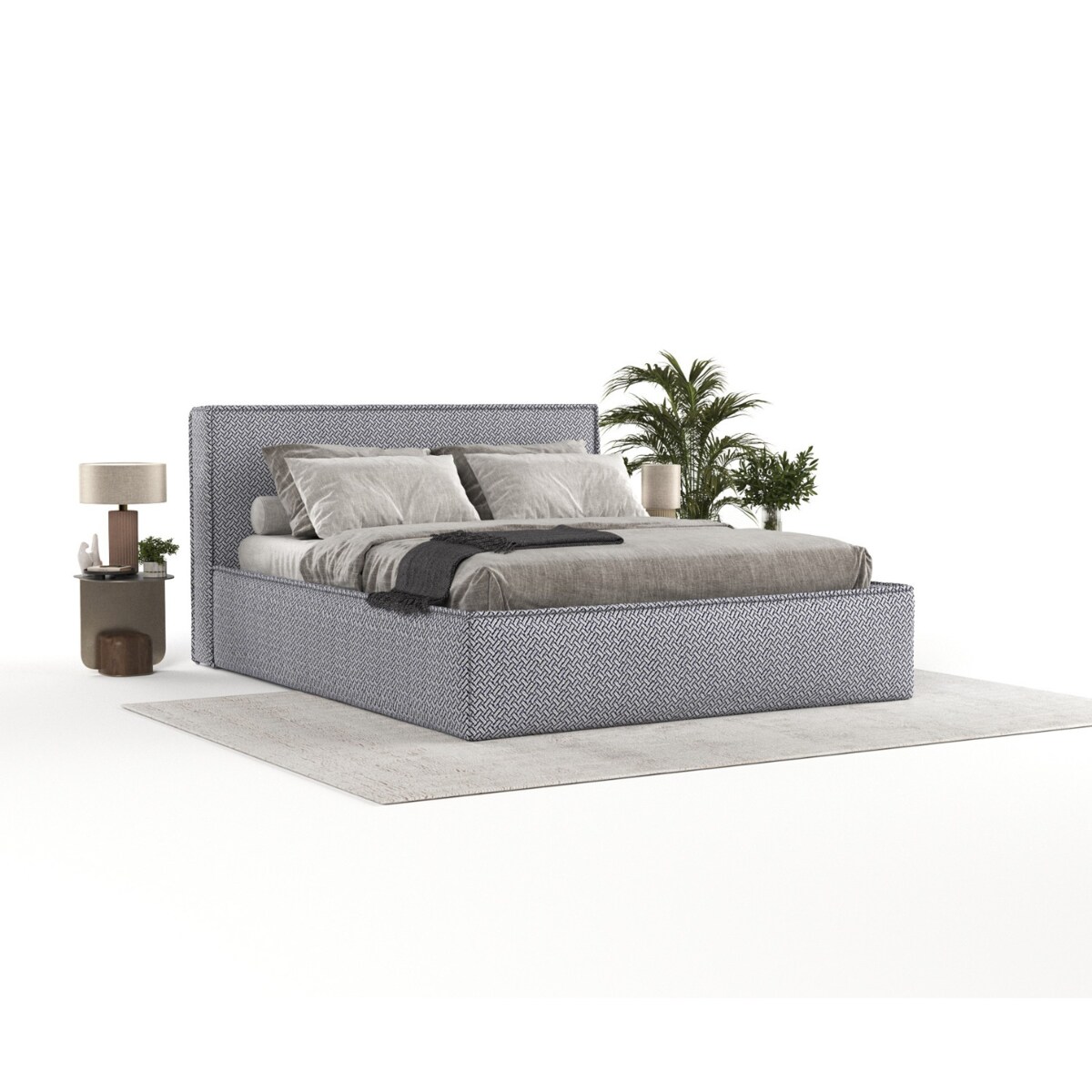 Łóżko kontynentalne SATO 180x200 z pojemnikiem, Granatowy, tkanina Good Morning P 79