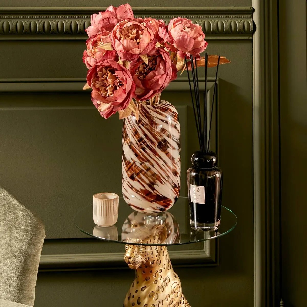 Wazon szklany biało-brązowy Arvo 26 cm