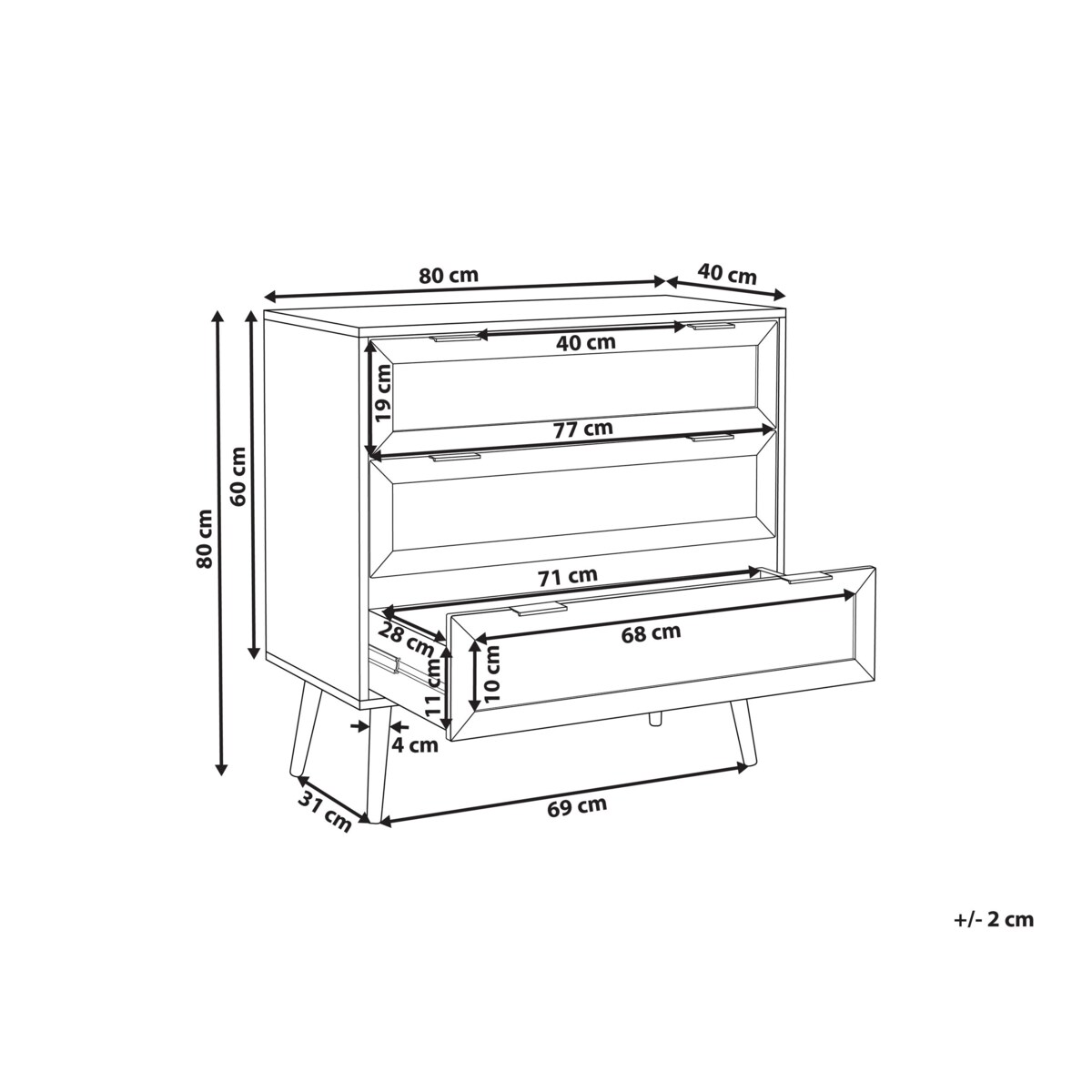Komoda 3 szuflady fronty rattanowe czarna OPOCO