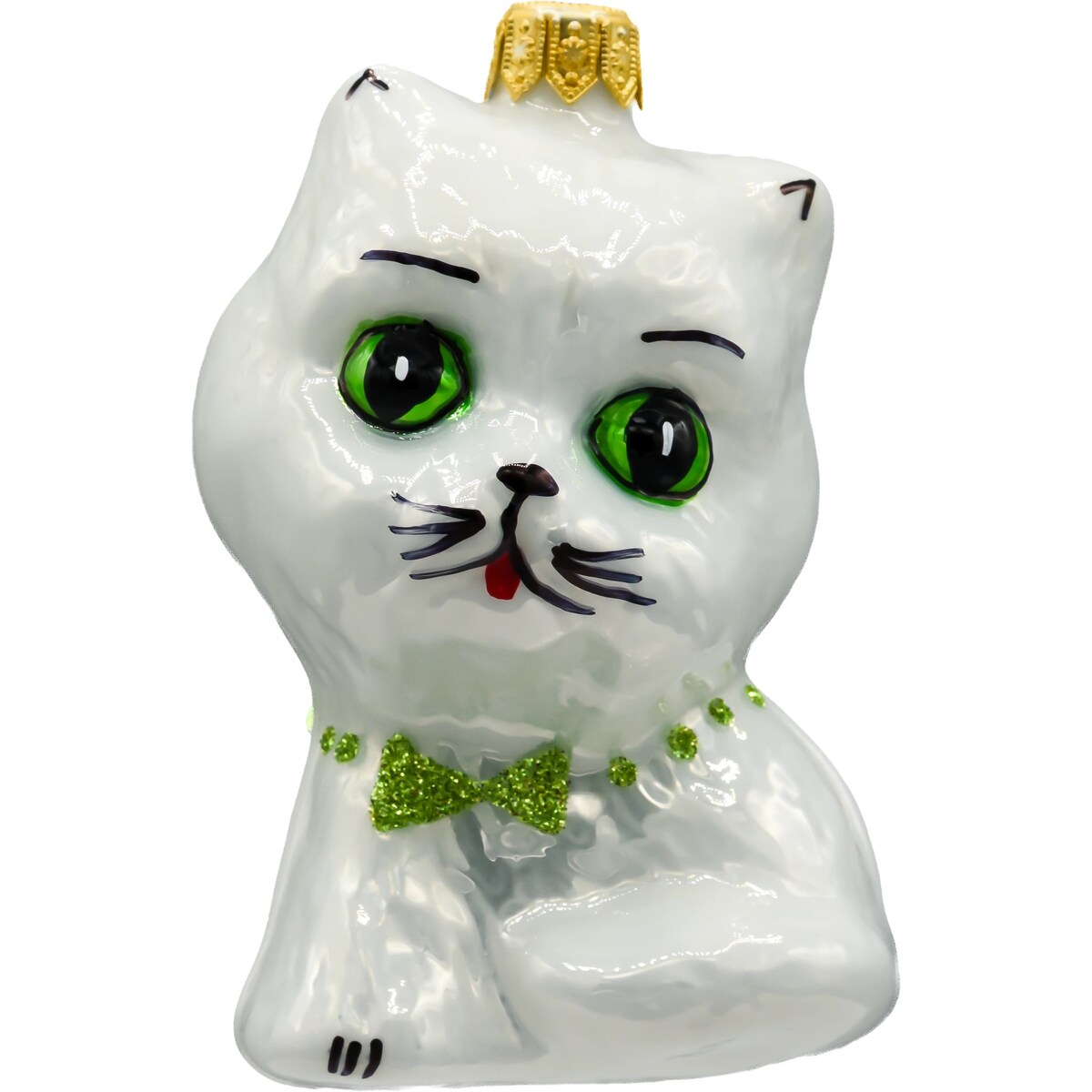 Bombka choinkowa: Kot z zieloną muchą: biały