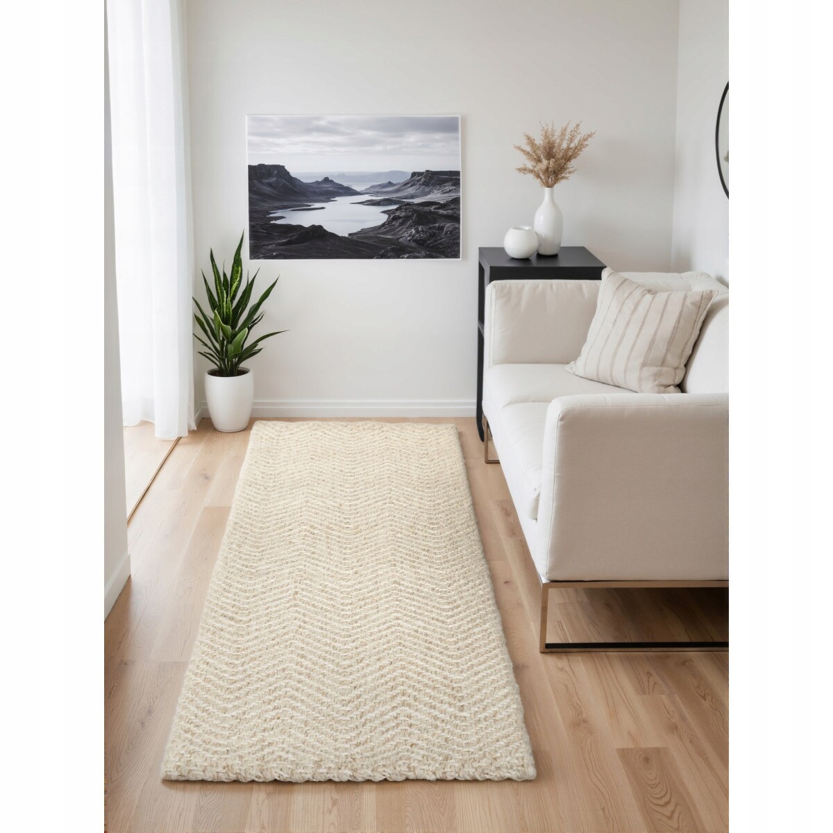 Chodnik wełniany do salonu 80x200cm,naturalny kremowy dywan, tkany ręcznie