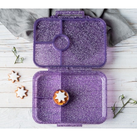 LEKKABOX GLAMOUR brokatowa śniadaniówka z przegródkami, Purple