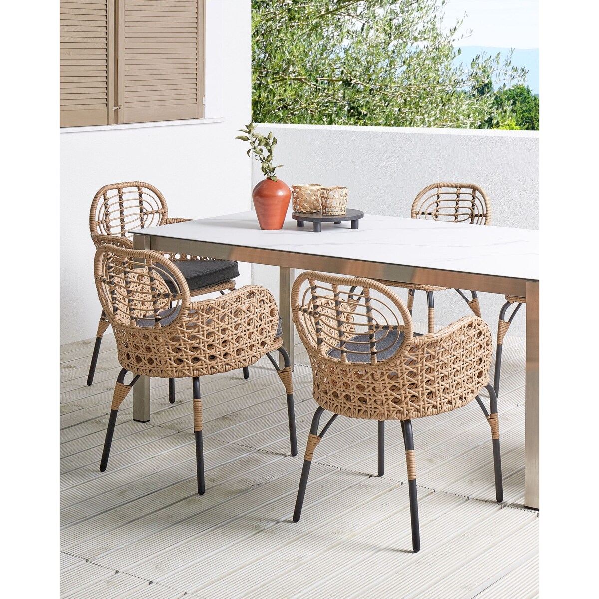 Zestaw 6 krzeseł ogrodowych z poduszkami PRATELLO Technorattan Naturalny