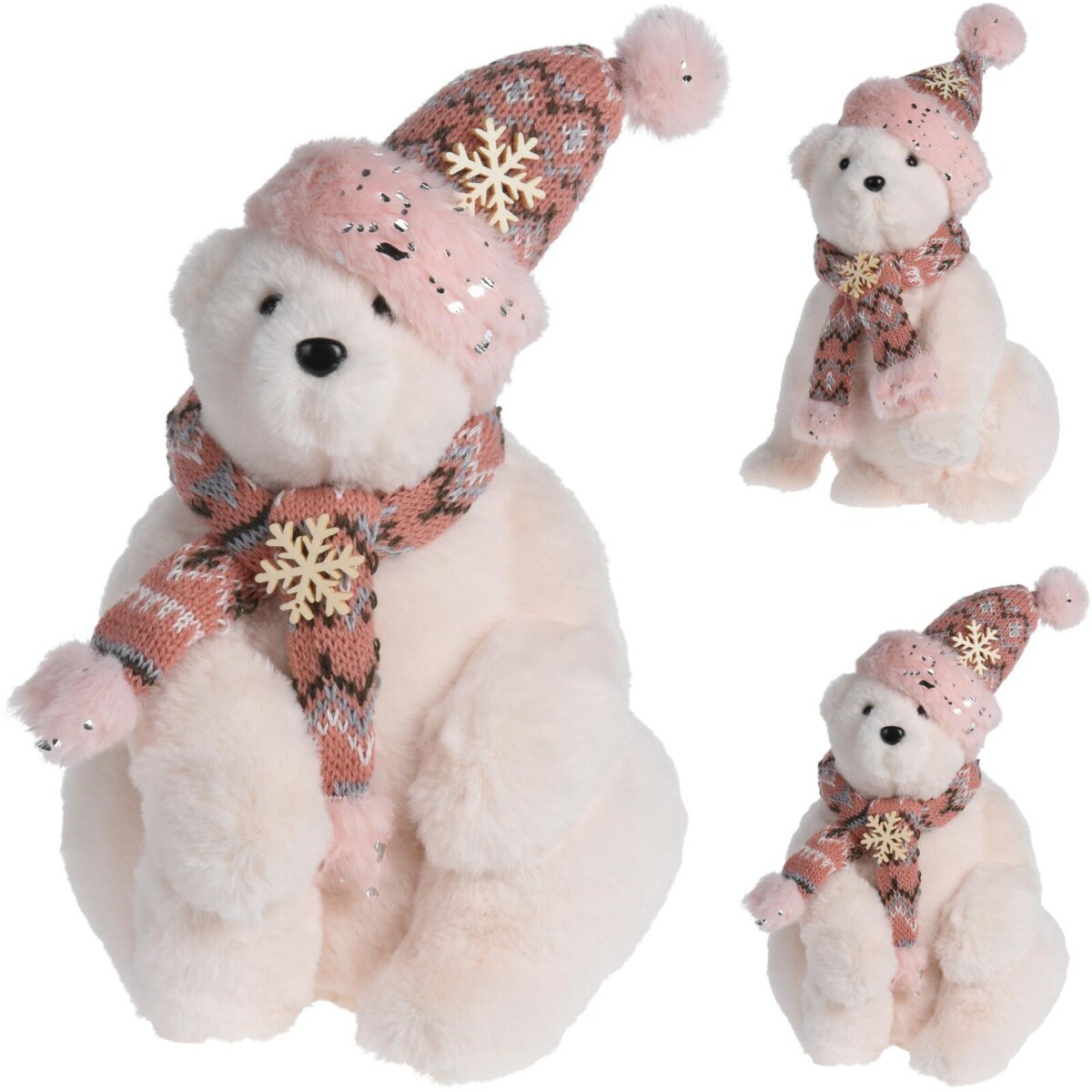 FIGURKA ozdobna ŚWIĄTECZNA Miś polarny różowy 31cm