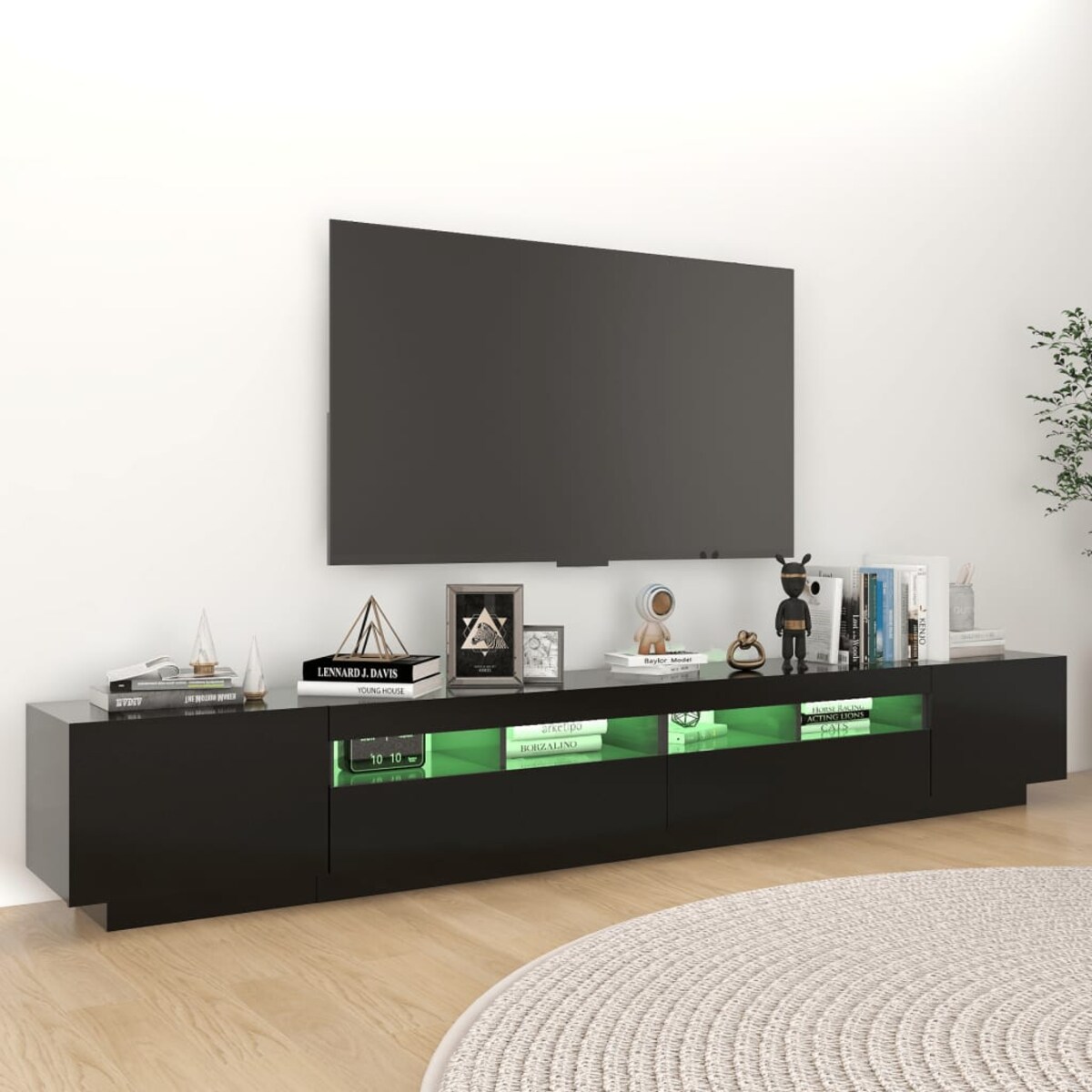 vidaXL Szafka pod TV z oświetleniem LED, czarna, 260x35x40 cm