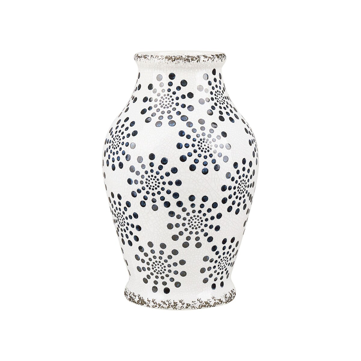 Wazon na kwiaty ceramiczny biały z niebieskim NEMEA