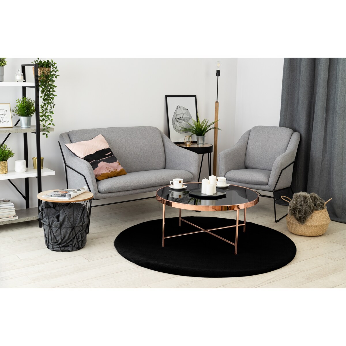 Dywan BUNNY koło czarny IMITACJA FUTRA koło 160 cm