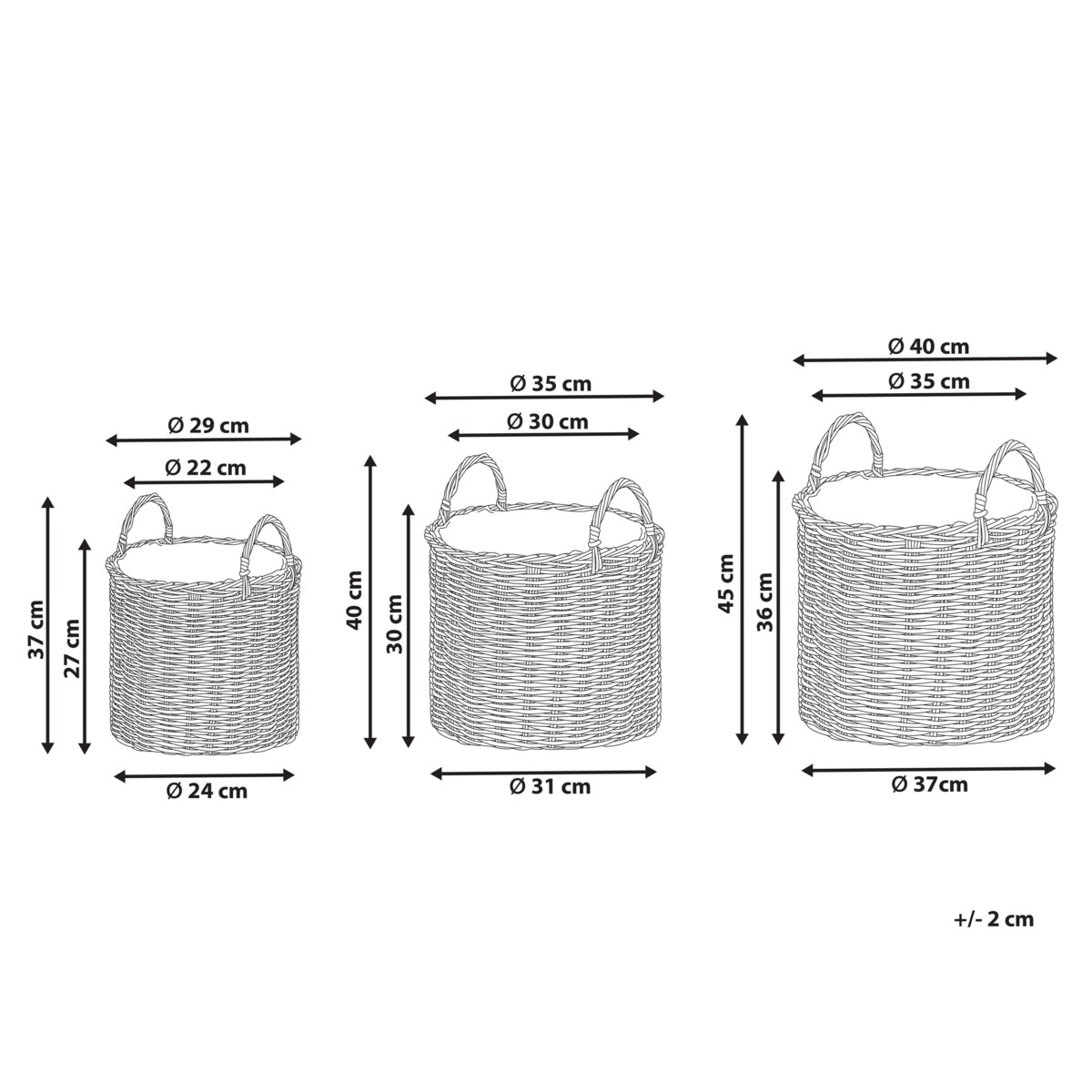 Zestaw 3 koszy na kwiaty z technorattanu brązowoszary NIKITI