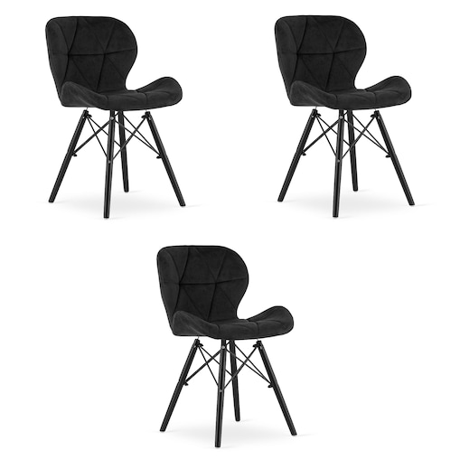 Krzesło Do Jadalni Kuchni Salonu Lago Aksamit - Czarne / Nogi Czarne X 3
