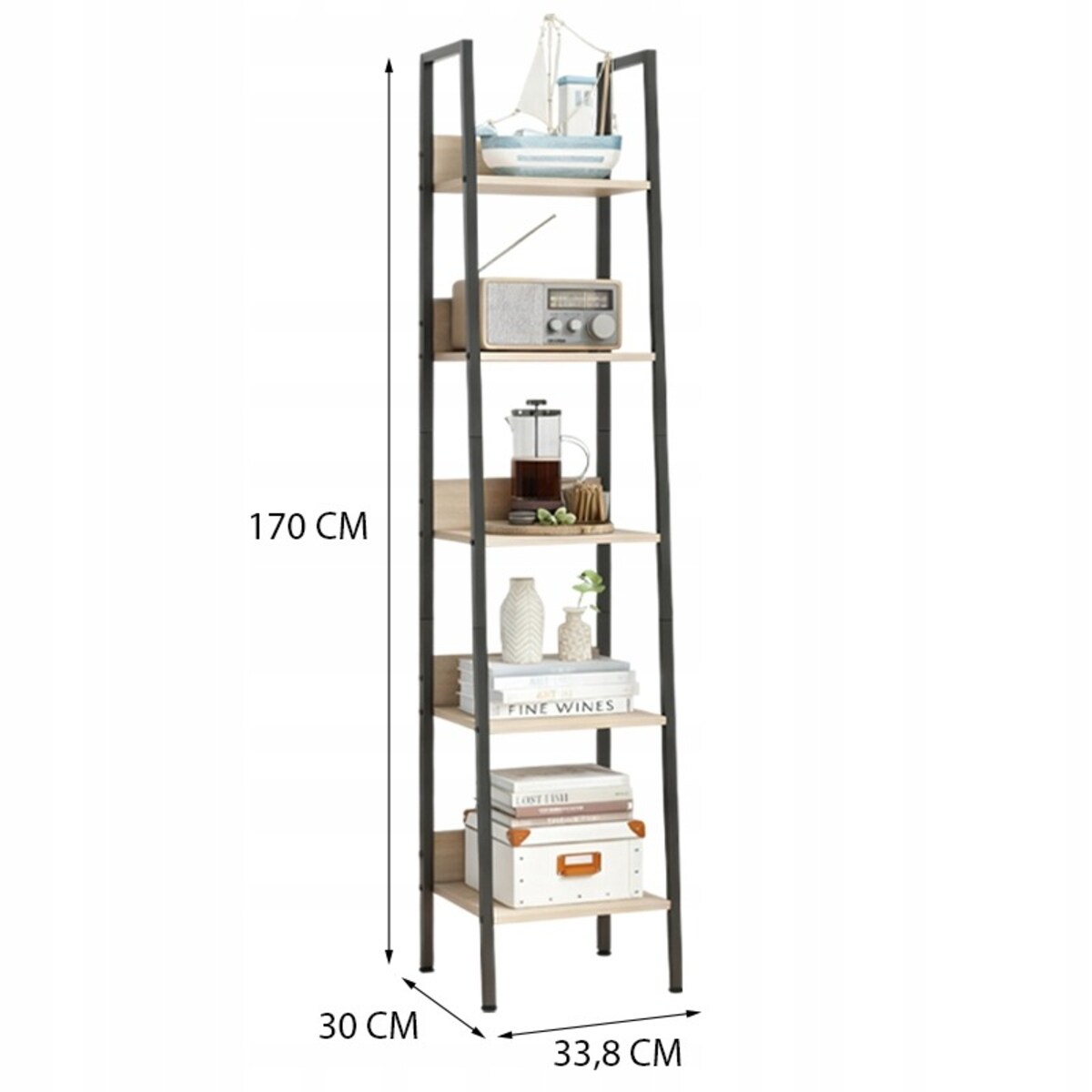 Industrialny wysoki regał stojący jasny brąz 5 półek drabinka loft 170 cm
