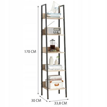 Industrialny wysoki regał stojący jasny brąz 5 półek drabinka loft 170 cm