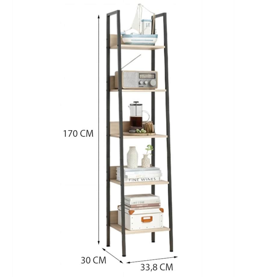 Industrialny wysoki regał stojący jasny brąz 5 półek drabinka loft 170 cm