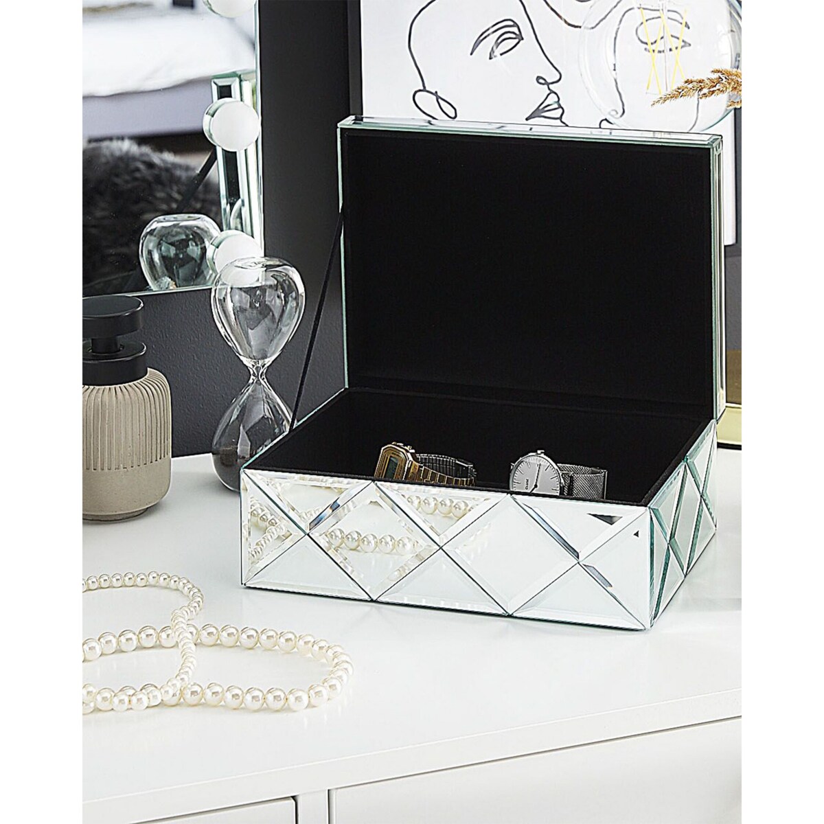 Szkatułka na biżuterię lustrzana srebrna GORRON