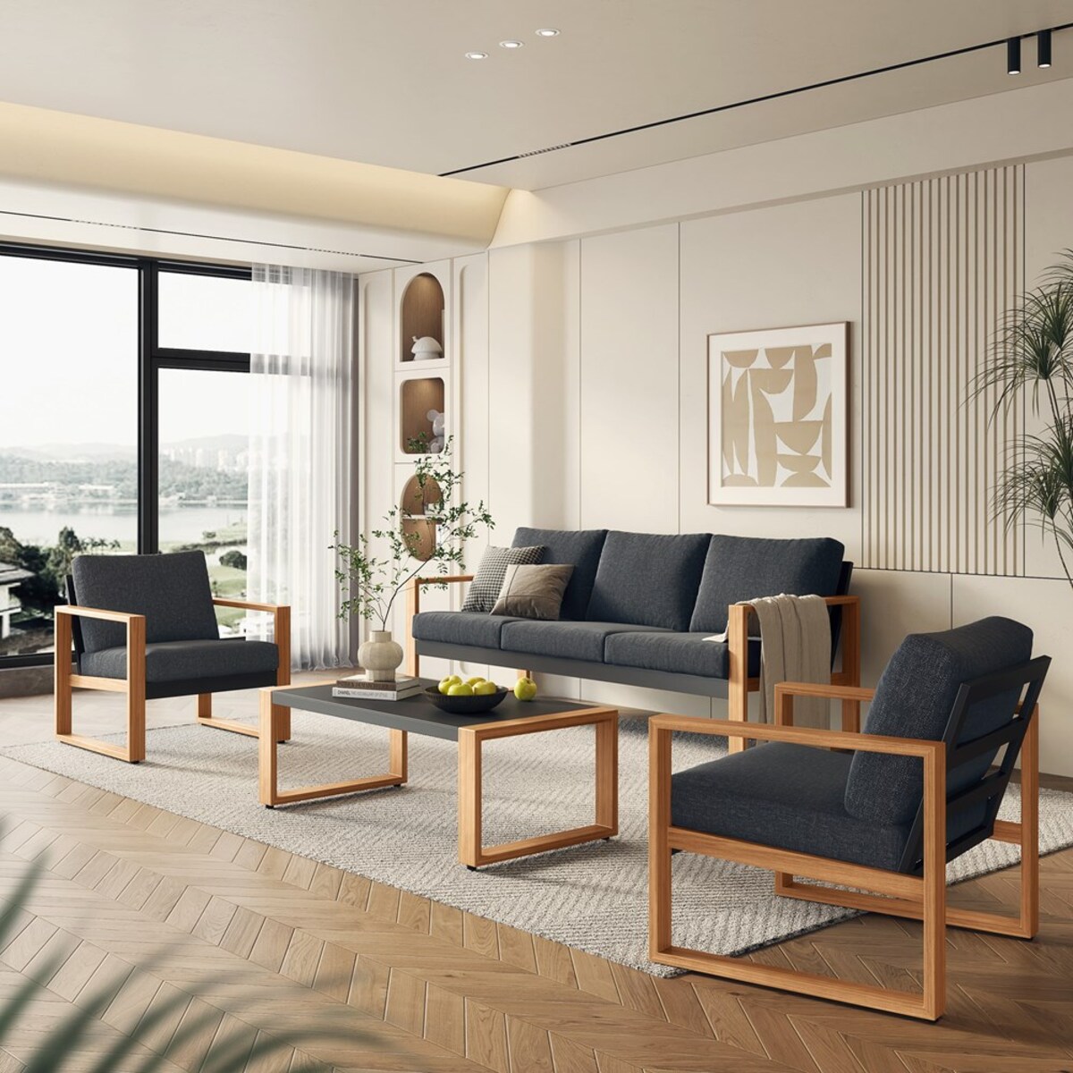 Zestaw Mebli Ogrodowych DUISBURG Sofa Fotel Stolik ANTRACYT / BRĄZOWY