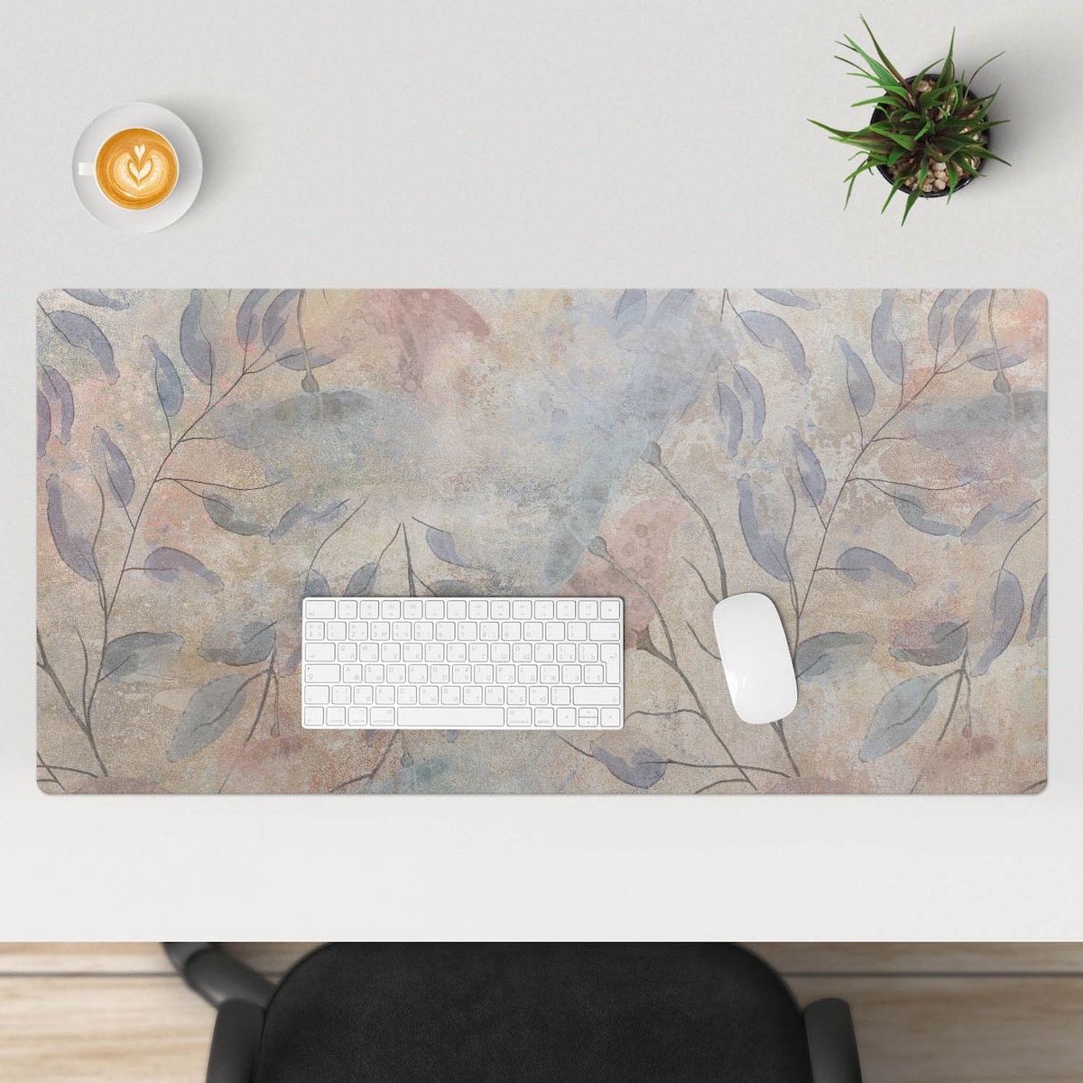 Beżowa mata na biurko Delikatne liście tła, 100x50 cm