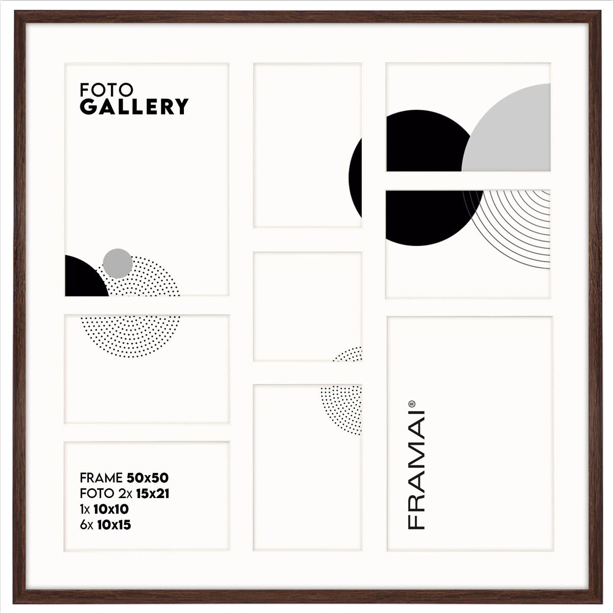 Ramka na zdjęcia 1x 10x10 6x 10x15 2x 15x21 brązowa galeria na 9 zdjęć multirama 50x50 FRAMAI