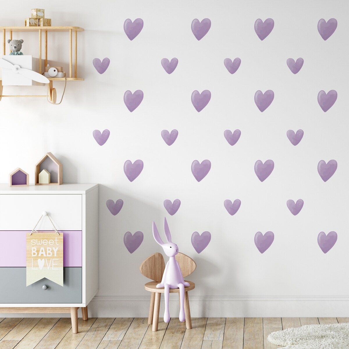 Naklejki Na Ścianę Dla Dzieci Fioletowe Serca SERDUSZKA ZESTAW