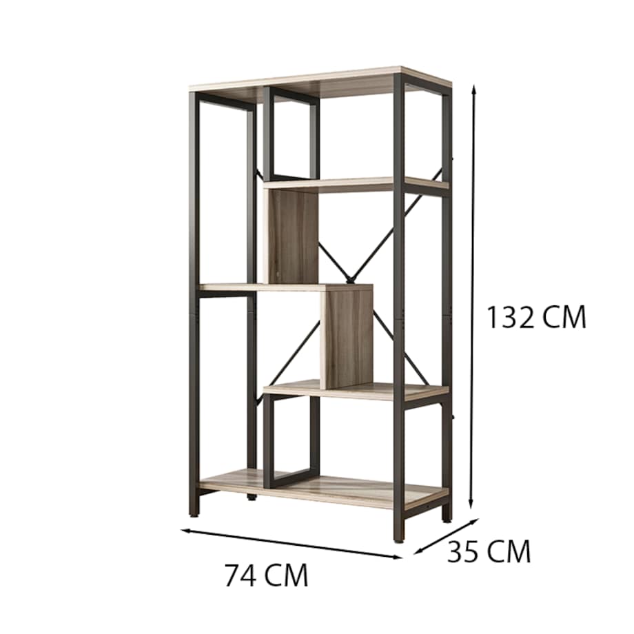 Regał Industrialny Stojący Otwarty 8 Półek Na Książki Metalowa Rama 132 Cm