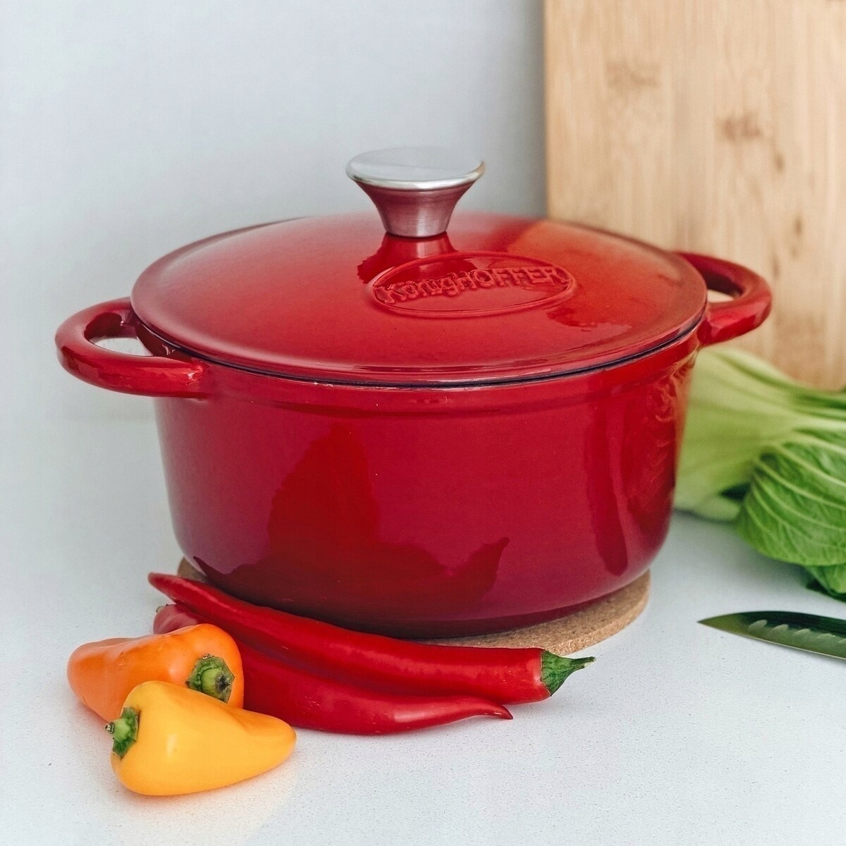 Gęsiarka żeliwna emaliowana brytfanna garnek 2,8L okrągła CZERWONA prezent