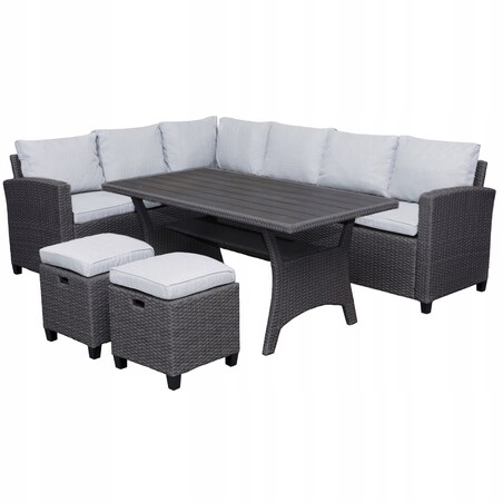 Zestaw Ogrodowy Wypoczynkowy Narożnik Stół Pufy Meble Ogrodowe Technorattan Venezia