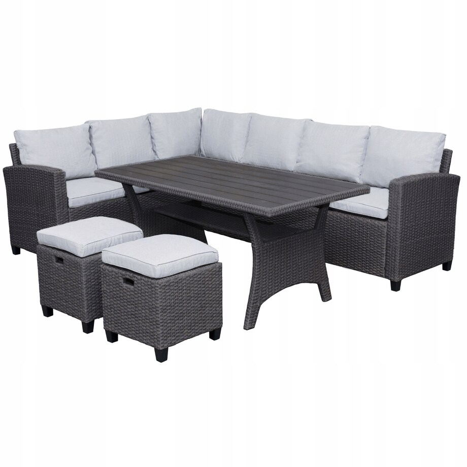 Zestaw Ogrodowy Wypoczynkowy Narożnik Stół Pufy Meble Ogrodowe Technorattan Venezia