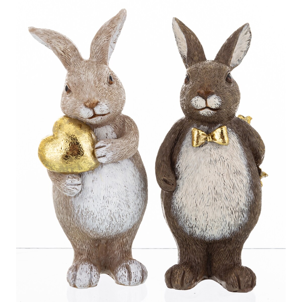 Dekoracja - para króliczków z prezentami 13x5,5x5,5 cm jasno i ciemnoszary