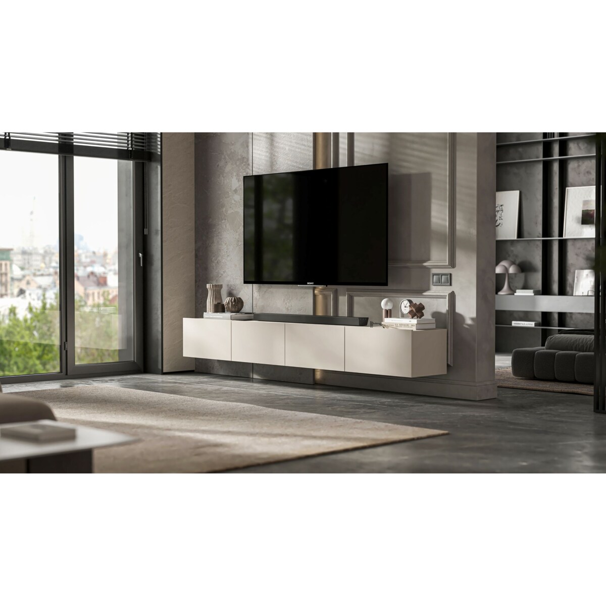 Szafka RTV Loft Stojąca / Wisząca Komoda RTV Kaszmir Mat 240 cm