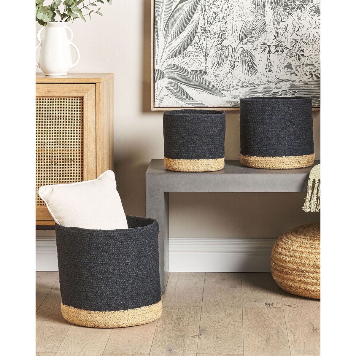 Zestaw 3 koszy bawełnianych czarny z beżowym BASIMA