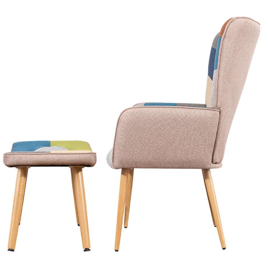 Fotel z podnóżkiem tapicerowanym wypoczynkowy patchwork do salonu wygodny