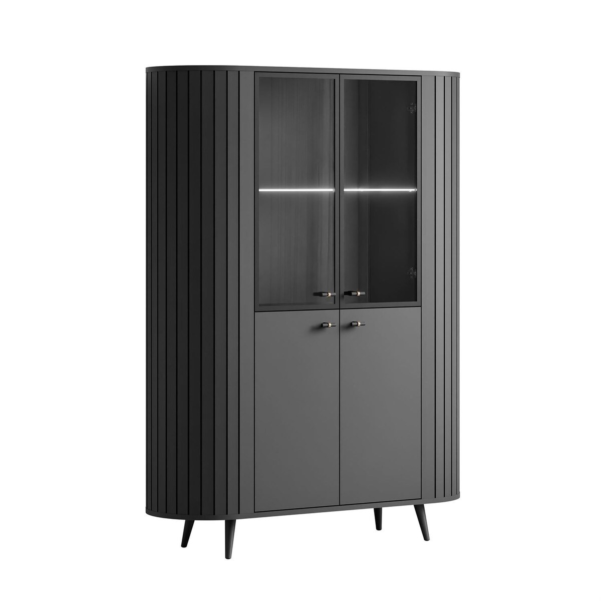 Witryna ELODIE II z oświetleniem LED, czarny / nóżki i uchwyty czarne