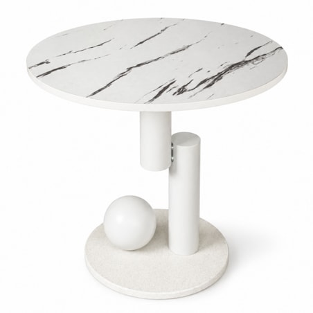 Stolik kawowy, pomocniczy, okrągły, biały marmur 50cm, KULA STL28B