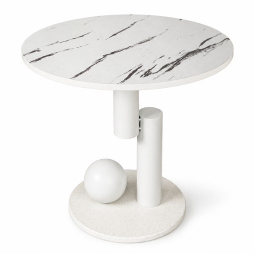 Stolik kawowy, pomocniczy, okrągły, biały marmur 50cm, KULA STL28B