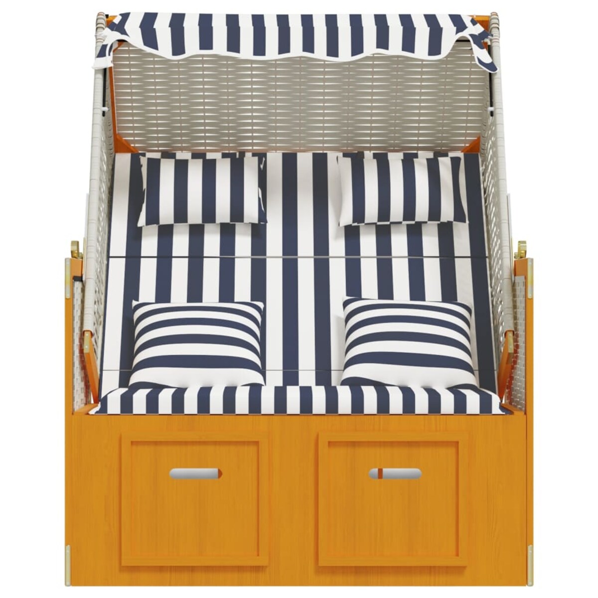 vidaXL Kosz plażowy z poduszkami, rattan PE i drewno, biało-niebieski