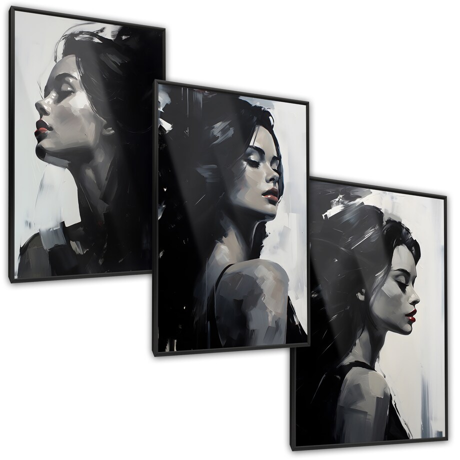 ZESTAW 3X PLAKAT W RAMIE DO SYPIALNI CZARNO-BIAŁE KOBIECE PORTRETY 60x80cm