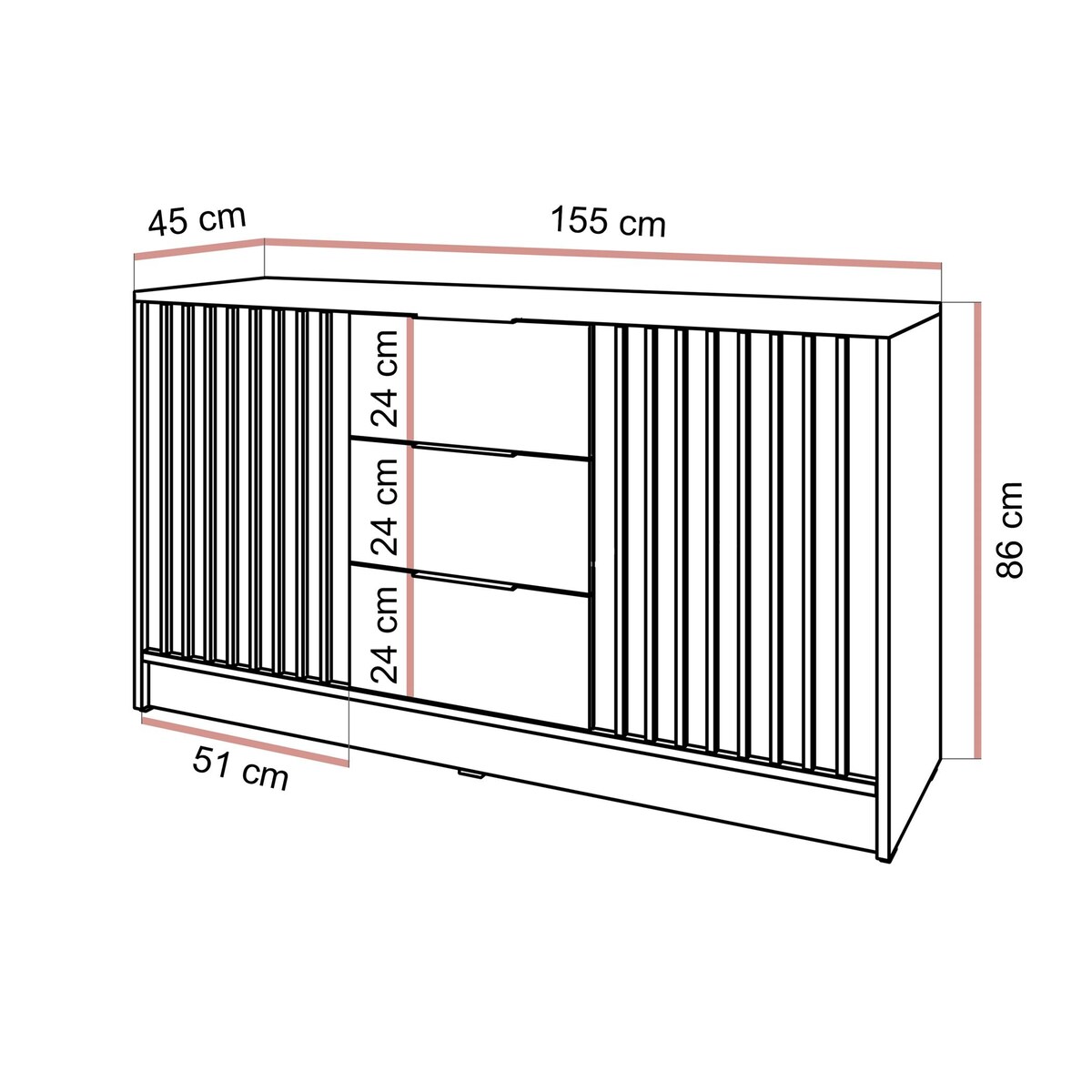 Dwudrzwiowa komoda NELA z lamelami, szary + dab artisan