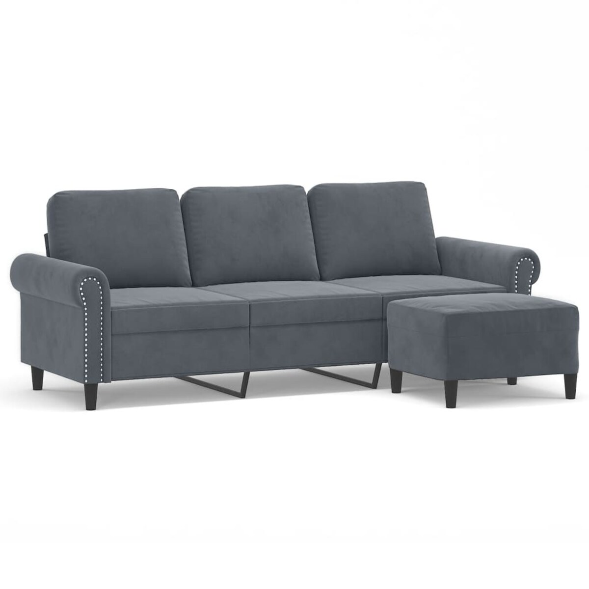 vidaXL 3-osobowa sofa z podnóżkiem, ciemnoszary, 180 cm, aksamit