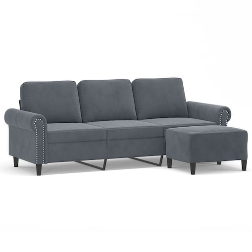 vidaXL 3-osobowa sofa z podnóżkiem, ciemnoszary, 180 cm, aksamit