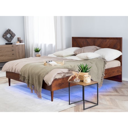 Łóżko LED 180 x 200 cm ciemne drewno MIALET